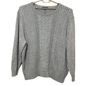 Roundtree & Yorke Mens 2XT Tall Silver Gray‎ Cable Knit Crew Neck Sweater